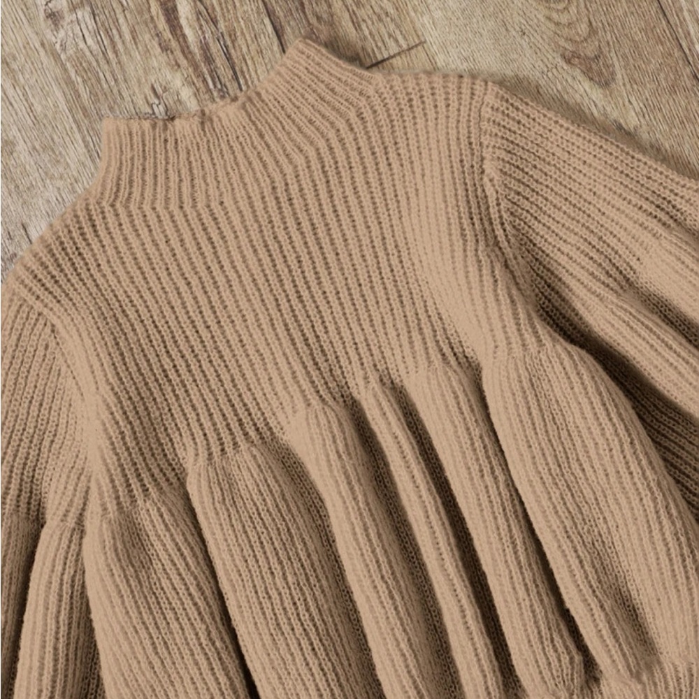 Tan Toddler girls Mock Neck Lantern Sleeve Sweater - Picture 3 of 3